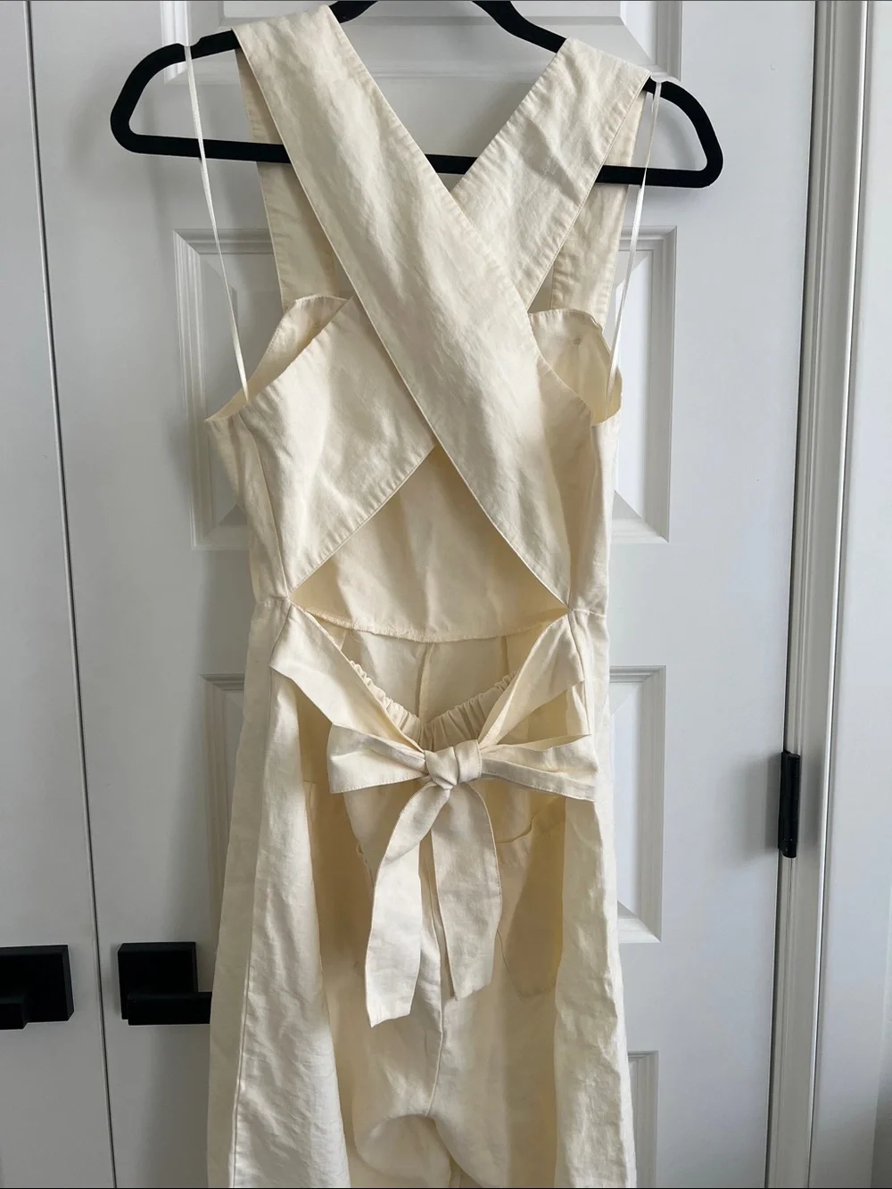 Zara Cream Sleeveless Linen-Blend Jumpsuit with Tie Waist